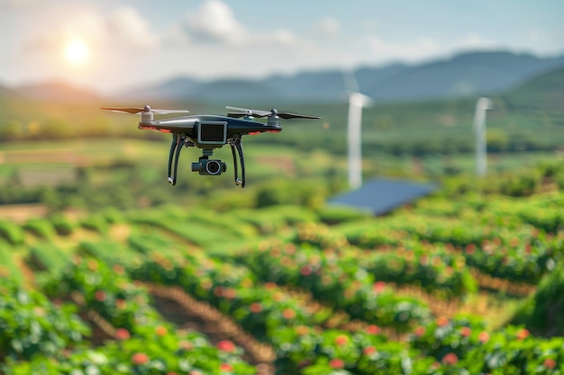 Photo farming with drone agriculture and harvest technology innovation generative ai