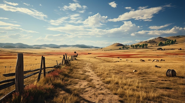 Photo farmland field with a wooden fence