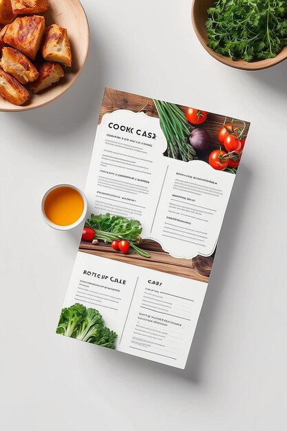 写真 farmtotable cooking class recipe cards signage mockup (ファームトーテーブル・クッキング・クラス・レシピ・カード) は,デザインを配置するために空白の白い空白スペースを備えたサイネージモックアップです.