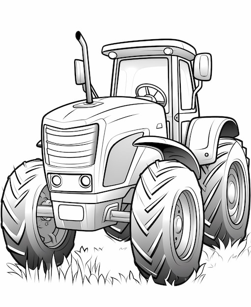 Photo farmyard friends coloring page of a cute and playful tractor for kids