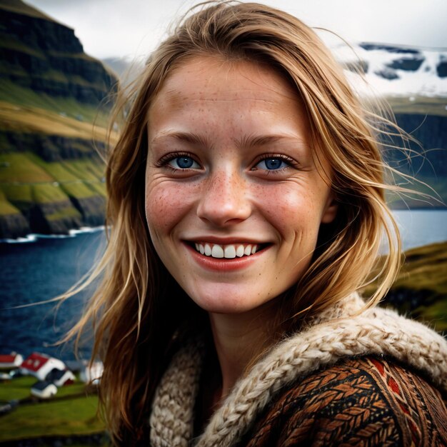 Foto donna delle isole faroe tipica cittadina nazionale