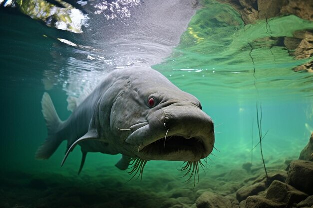 Photo fascinating wels catfish roaming murky river basins