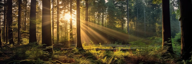 Fascinerend licht in een breed panoramisch groen bos