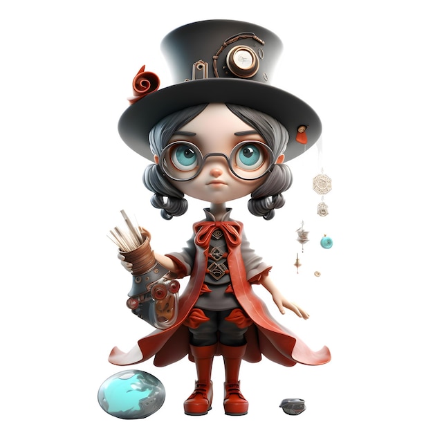 Fascinerende 3D Fantasy Magician Girl met een gloeiende amulet geïsoleerd op een witte achtergrond