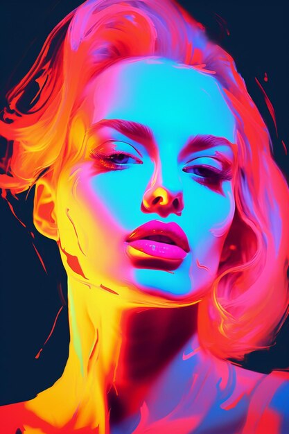 Fashion art portrait of beautiful woman in neon light Studio shot