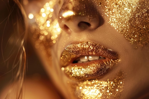 Photo fashion art portrait of woman with golden makeup and accessories