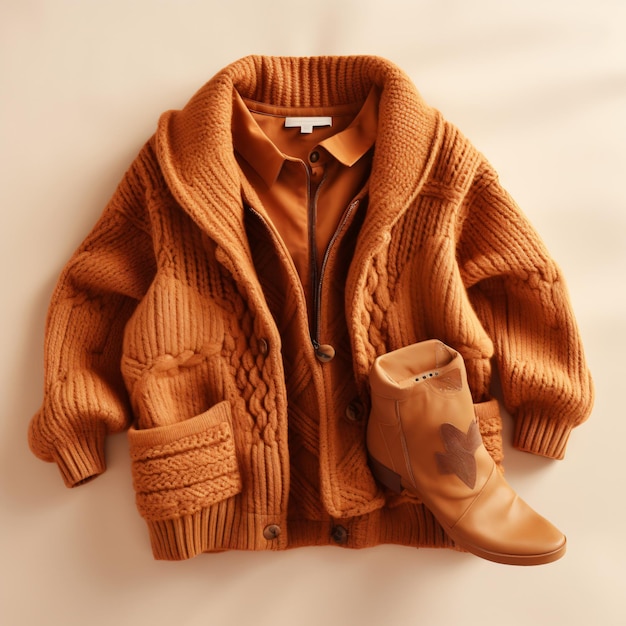 Fashion autumnal outfit Knitted brown sweater