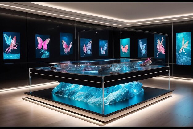 Photo fashion boutique elegance motiontracked art on transparent oled display