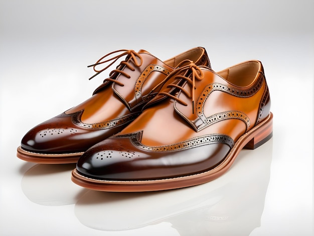 Photo fashion classical polished mens shades of brown oxford brogues pair