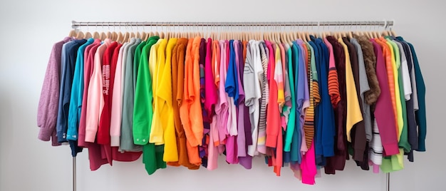 Fashion clothes on clothing rack colorful closet