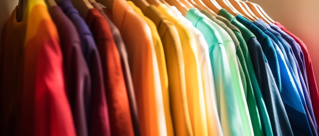 Fashion clothes on clothing rack colorful closet