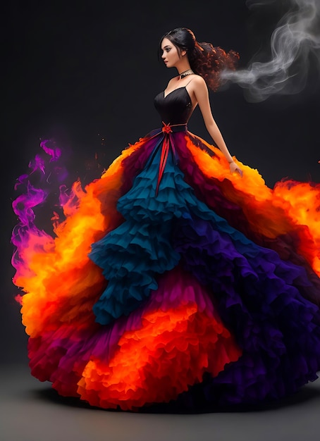 Gorgeous Black to Red Ombre Ball Gown with Cape Wrap - Lunss