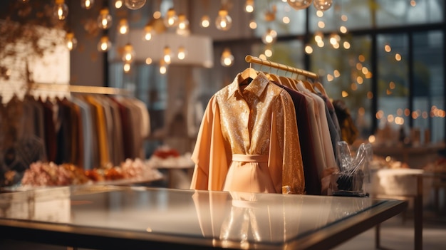 Fashion clothes in a trendy luxury boutique