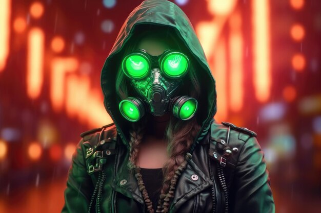 Fashion cyberpunk girl with gas mask Generative AI