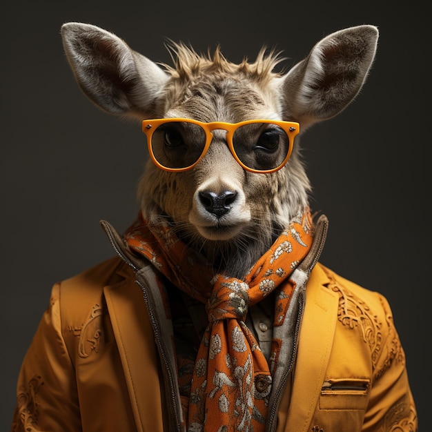 Fashion deer with colored dress and sunglasses NFT art Generative ai