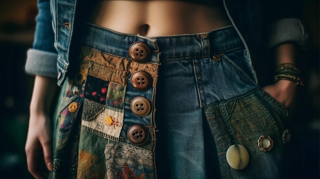 Foto delizie della moda come gonne patchwork e giacche di jeans riproposte generative ai