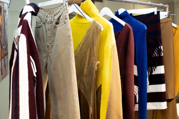 Fashion Design Clothes on Display rack in retail