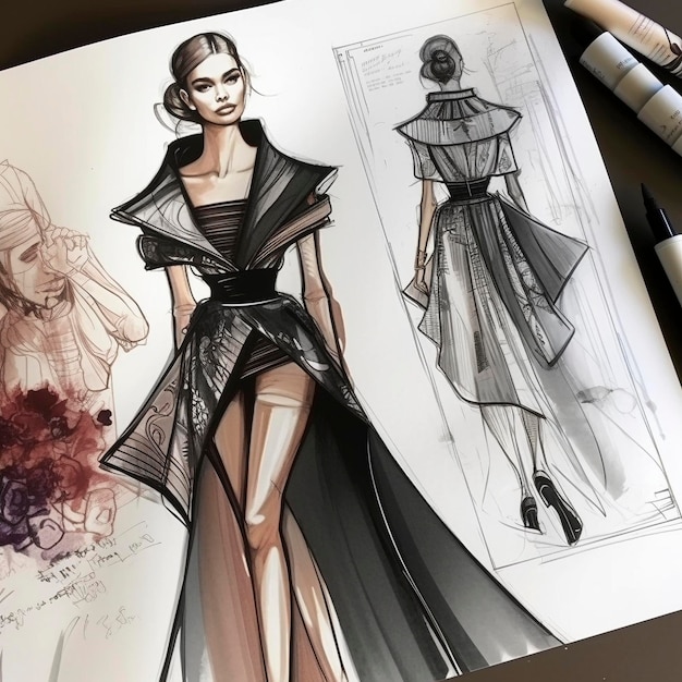 Photo fashion design sketch created with generative ai