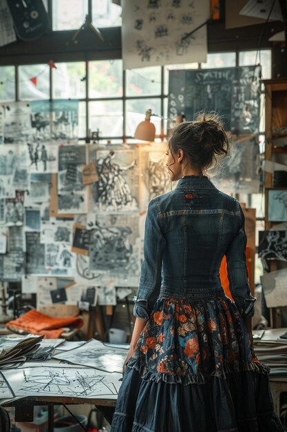 Fashion designer sketches out fresh ideas in a sunlit studio