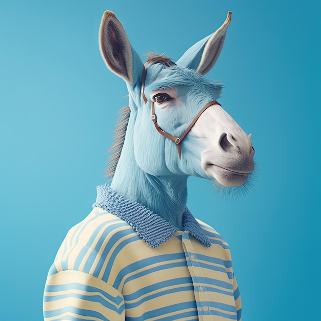 Fashion donkey in shirt Blue monochrome portrait Generative AI