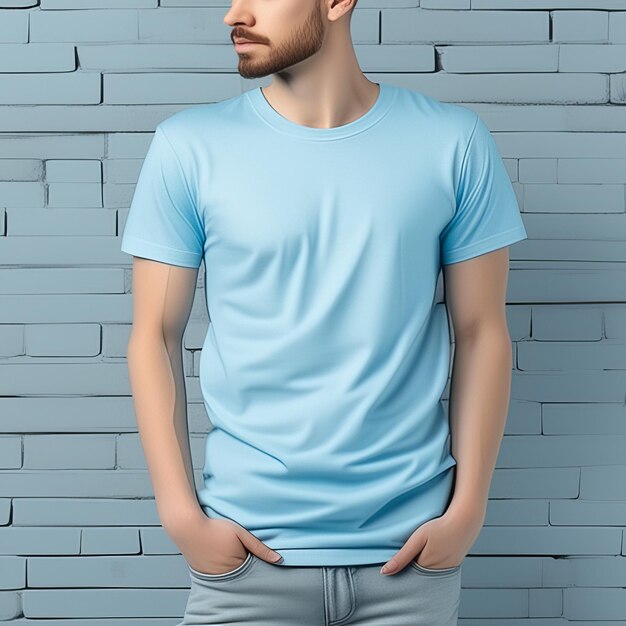 Fashion dress mockup clothing sky blue tshirt blank