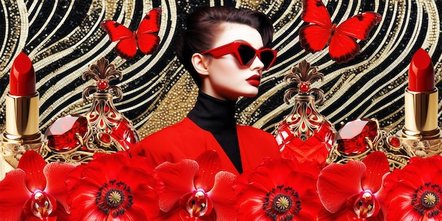 Fashion esthetic Handgemaakte tijdschrift clipping collage Inspiratie voor ontwerper kunstenaar mode bloggers Top kleur van het seizoen goud en rood