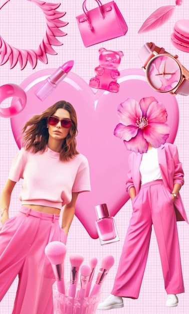 Foto fashion esthetische moodboard handgemaakte tijdschrift clipping collage top kleur van het seizoen roze ontwerp van collage gemaakt zonder ai generatieve