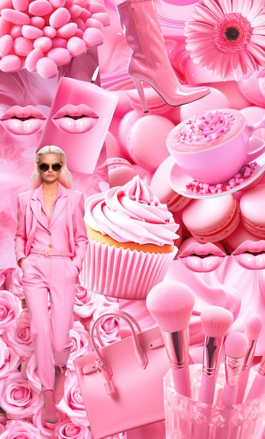 Fashion esthetische moodboard Handgemaakte tijdschrift clipping collage Top kleur van het seizoen roze Ontwerp van collage gemaakt zonder ai generatieve