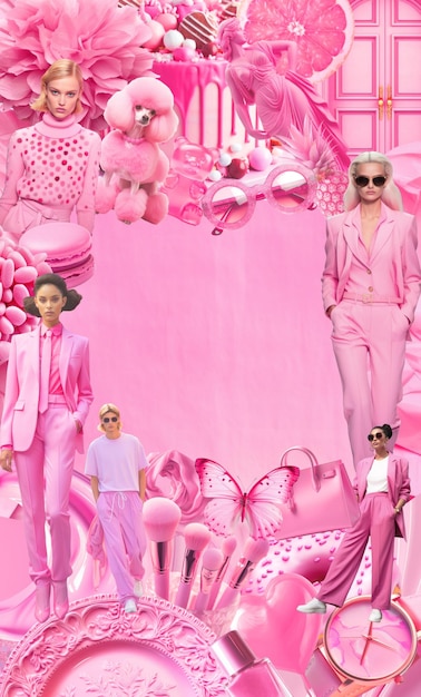 Fashion esthetische moodboard Handgemaakte tijdschrift clipping collage Top kleur van het seizoen roze Ontwerp van collage gemaakt zonder ai generatieve