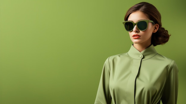 Fashion green minimalist background with model girl