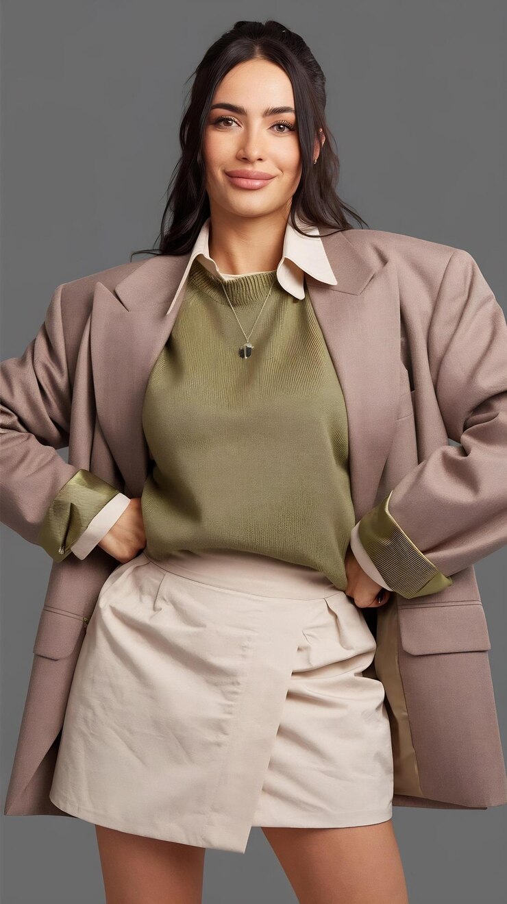 Photo fashion happy and portrt with woman for fancy stylish and trendy clothes in studio by gray backgrou