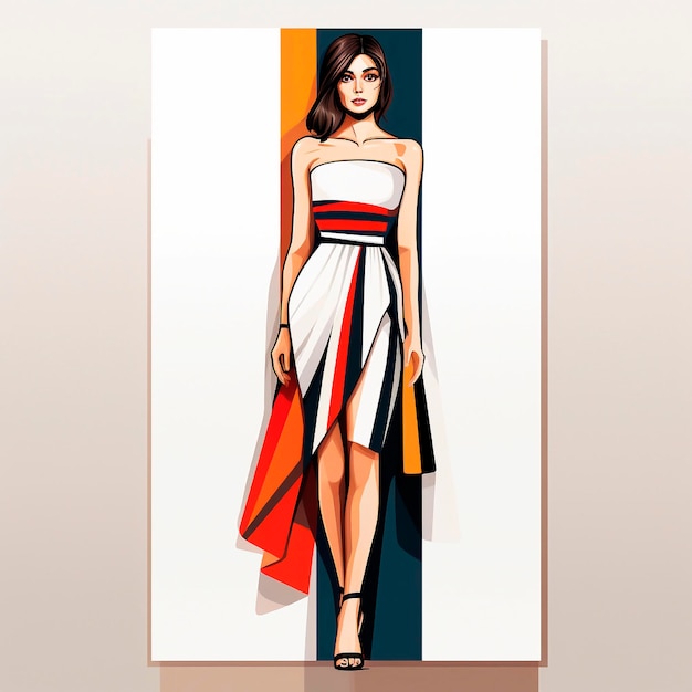 Fashion illustration gorgeous woman in a long dress Simple fashion sketchAI GENERATION