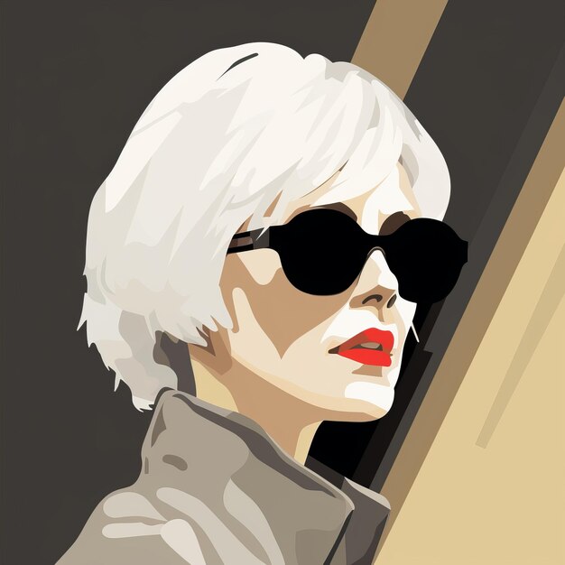 Photo fashion illustration grayhaired woman with clipon sunglasses