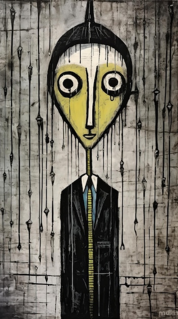 Fashion illustration of a man in a suit and tie on a grunge art background