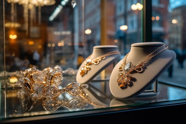 Fashion jewelry from yellow and white gold on a window
