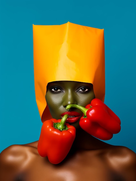 Foto copertina di una rivista di moda pepper vegetables lovers chili festival day fantasy poster paint face