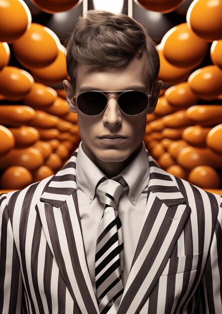 Foto uomo di moda modello che indossa occhiali da sole su uno sfondo fresco ai generativo