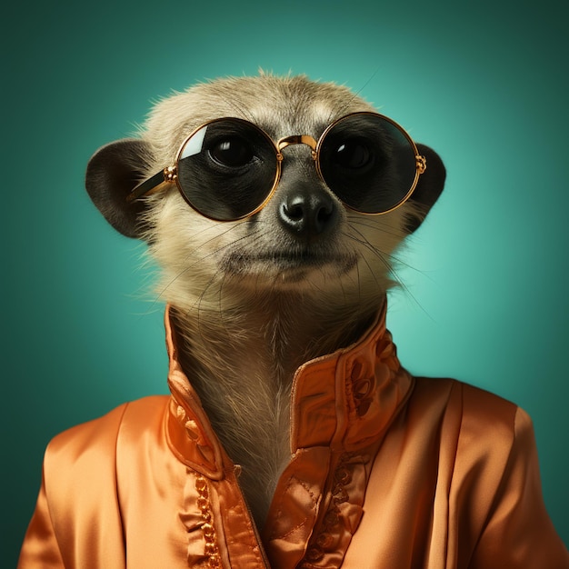 fashion meerkat with colored dress and sunglasses very stylish NFT art Generative ai