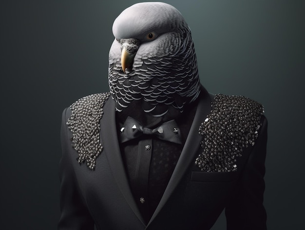 Fashion model bird in luxury jacket and tie Generative AI