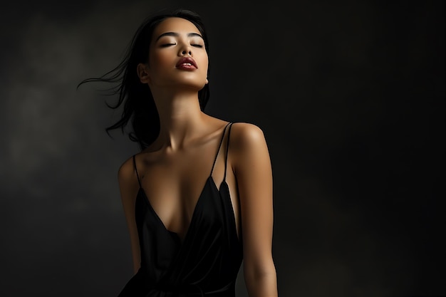 Photo fashion model in black dress posing