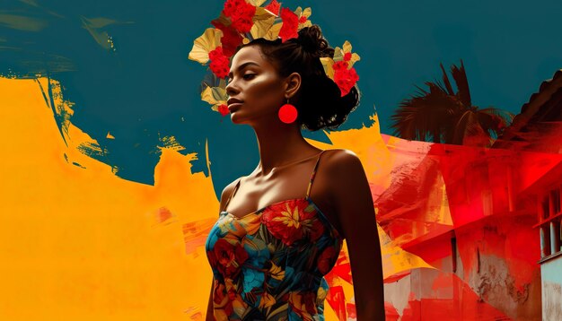 Fashion Model Brazilian Woman Floral Collage