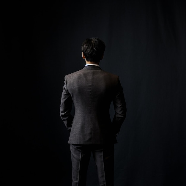 A fashion model in dark look and male suit design model