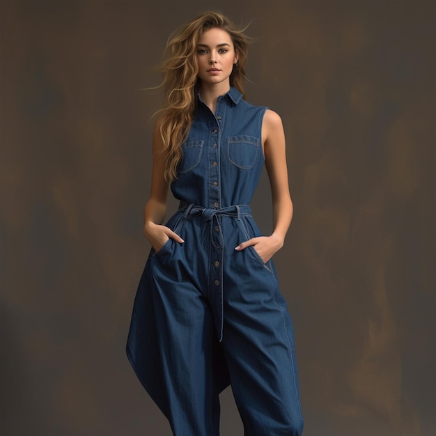 fashion model denim dress realistic