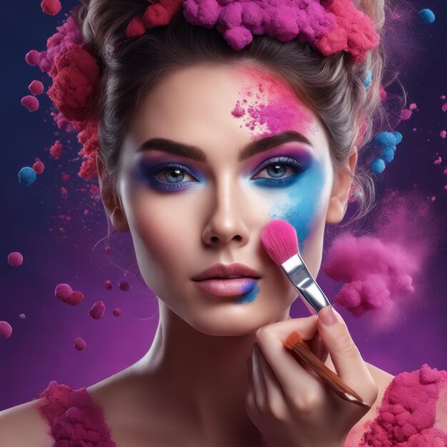 Photo fashion model girl portrait with colorful powder make up beauty woman with bright color makeup