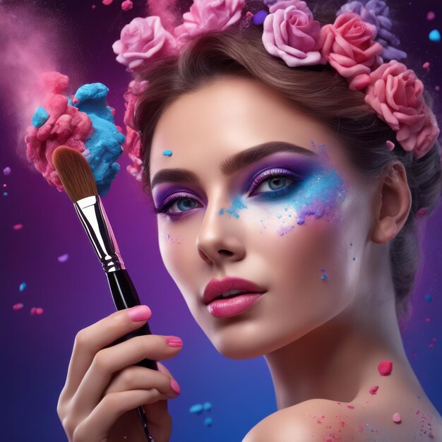 Fashion model girl portrait with colorful powder make up beauty woman with bright color makeup