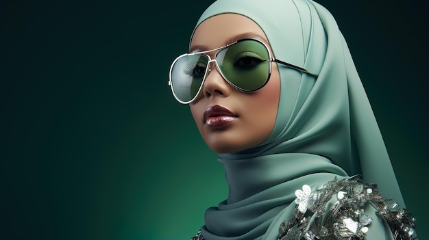 Fashion model a lady with glasses is wearing a hijab