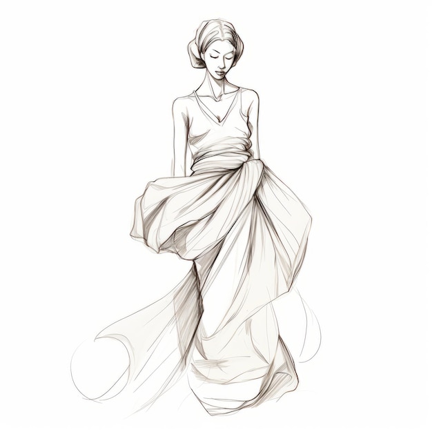 Модный эскиз в длинном бальном платье Влоп вдохновленный Moody Monotones