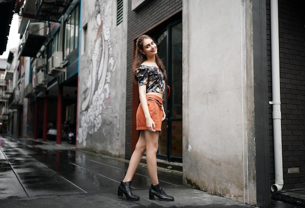 Fashion Model in street urban background Beautiful Sexy Woman In Stylish Fashionable Clothes