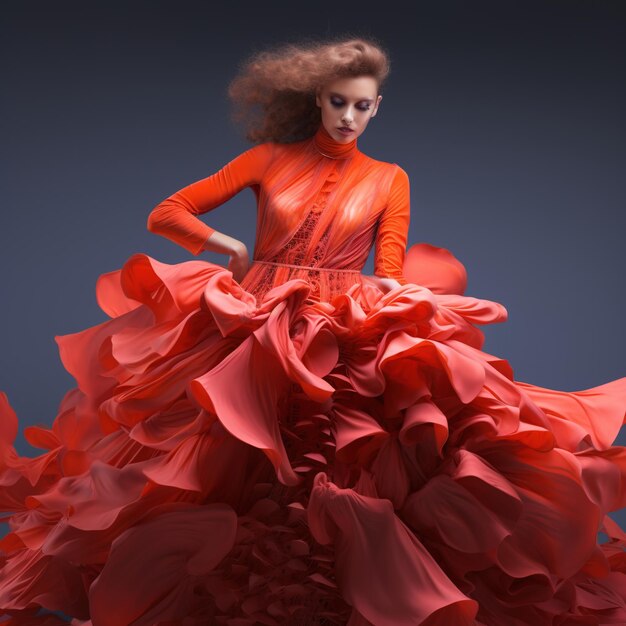 Fashion model wearing a red dress