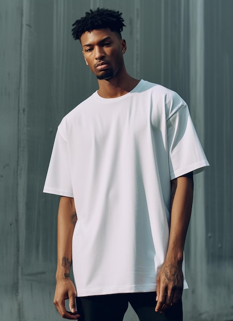 Fashion Model Wearing White Tshirt High quality mockup